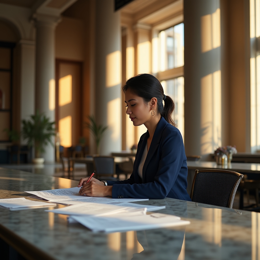 Person plant ihre tägliche Finanzroutine am Schreibtisch